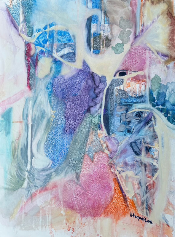 Spirit Guides, gouache and mixed media, 18” x 24”