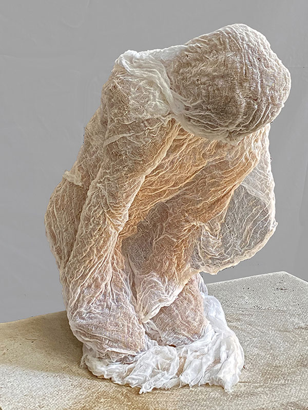 "Shrouded", aluminum wire, spun copper, woven and sewn copper wire, 20 " x 20" x 20". 2020