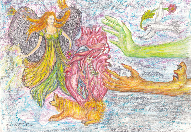 pencil drawing with watercolor and other media