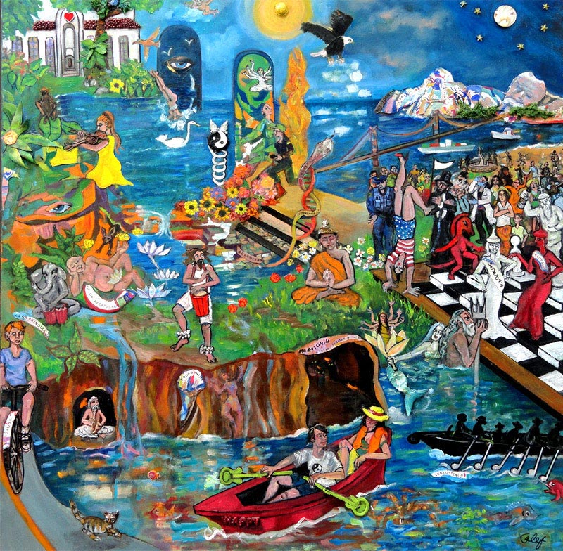 Nature’s Stream, oil and found objects on canvas, 40″ x 40″