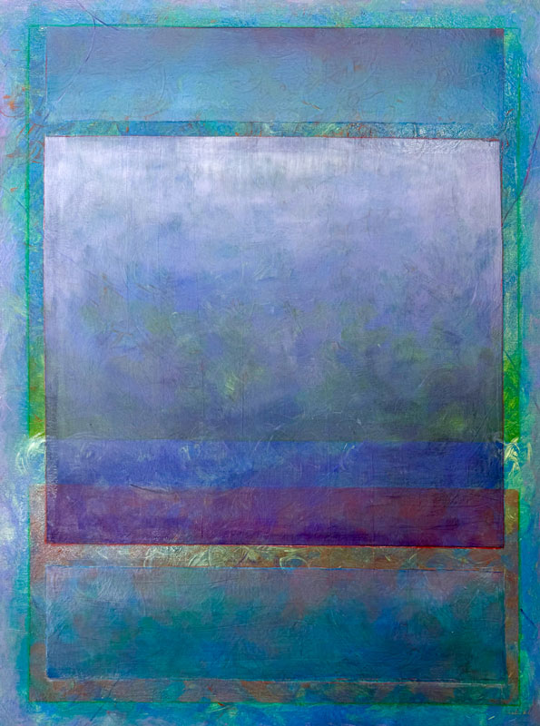 Ascent from Cobalt, acrylic on Linen, 35.4″ x 47.2″ by Rajul Shah