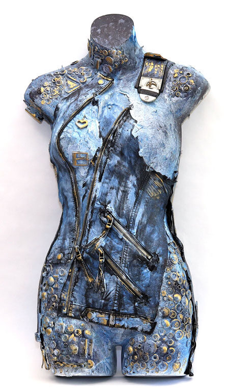 Leather and Lace, mixed media sculpture, 30" x 16"